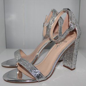 Taylor Glitter Silver Ankle Strap Heels